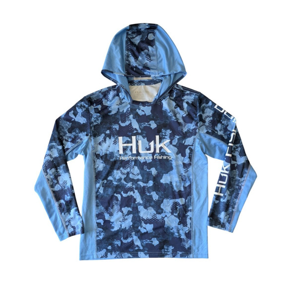 Huk Blue Camo Icon X KC Refraction Hoodie Small Mens Fishing Active Hooded - Picture 1 of 11